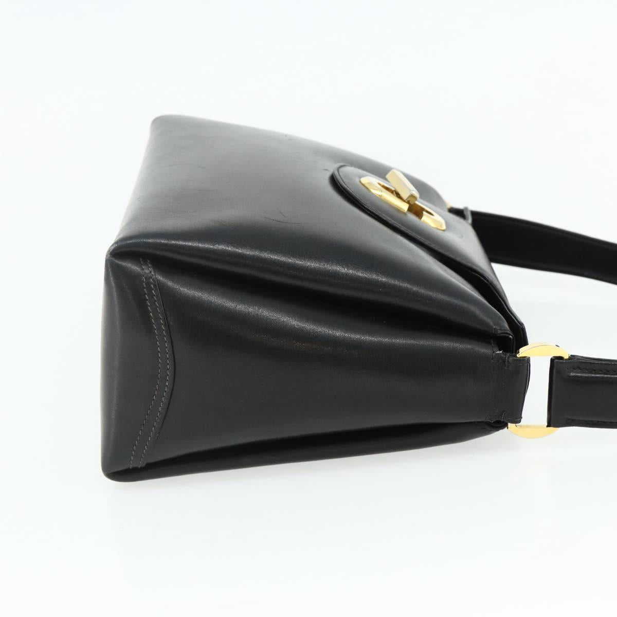 GUCCI Shoulder Bag Leather Black Gold Auth 168865A
