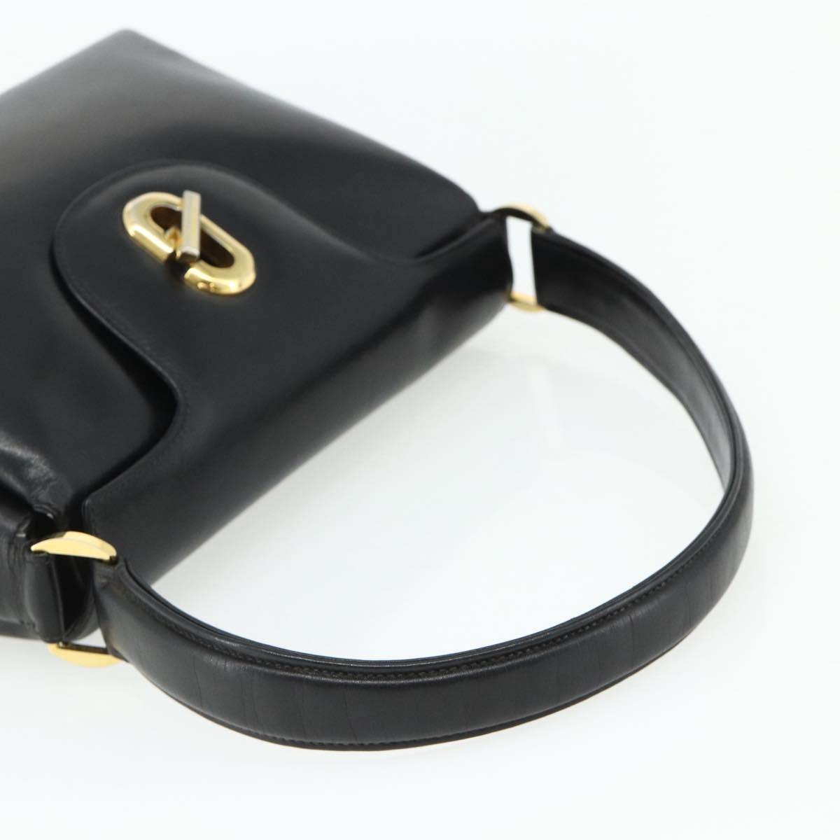 GUCCI Shoulder Bag Leather Black Gold Auth 168865A