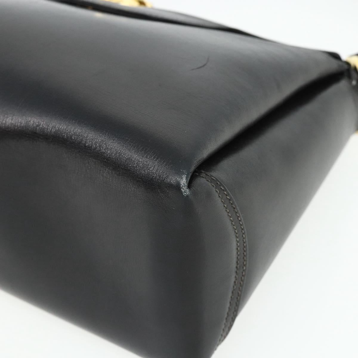GUCCI Shoulder Bag Leather Black Gold Auth 168865A