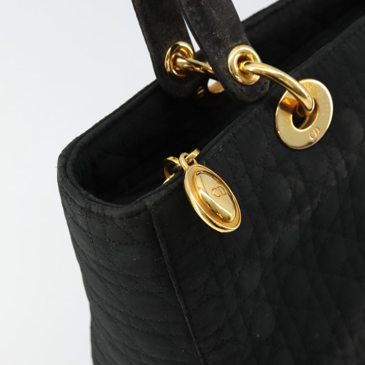 Christian Dior Lady Dior Hand Bag Black Gold Auth 168872