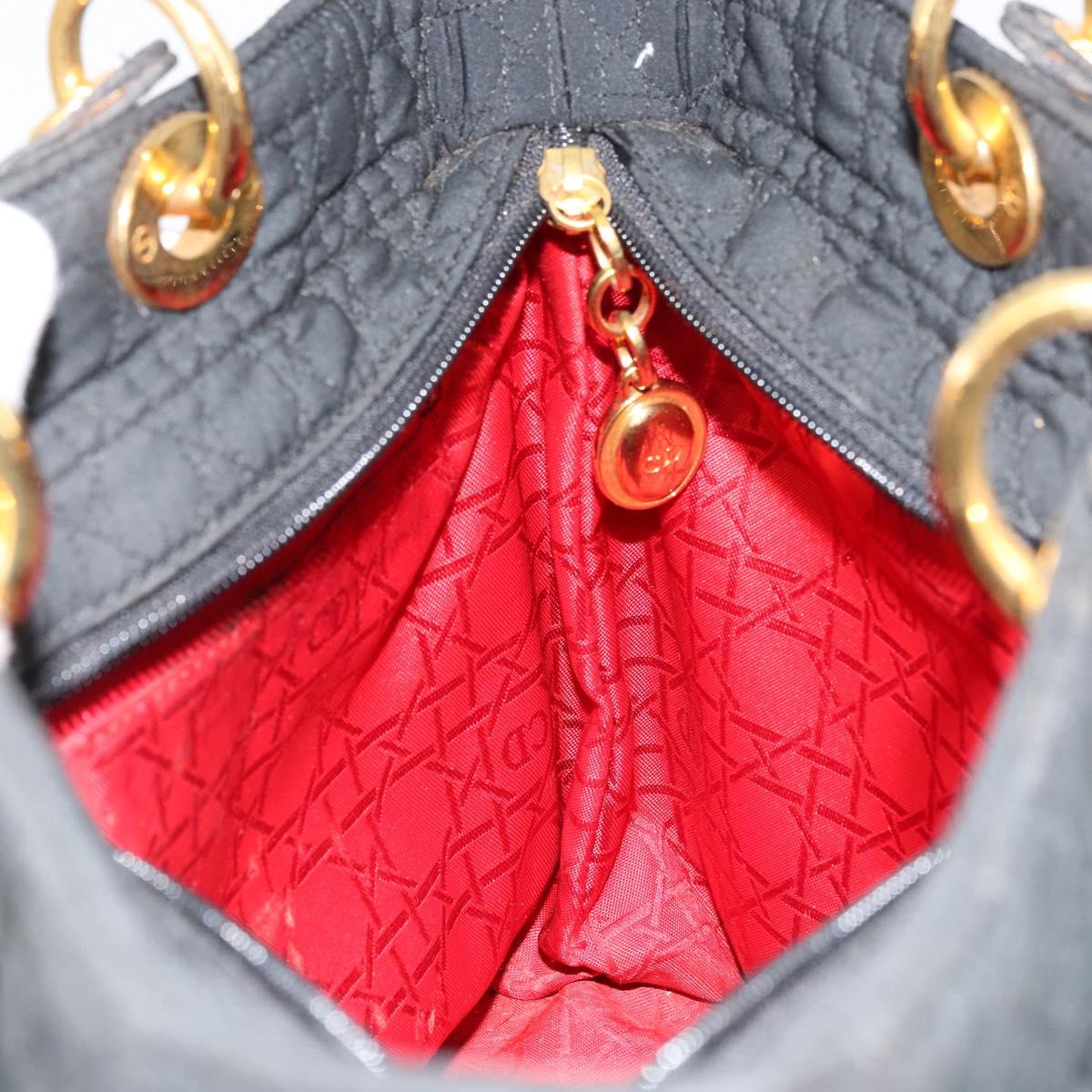 Christian Dior Lady Dior Hand Bag Black Gold Auth 168872