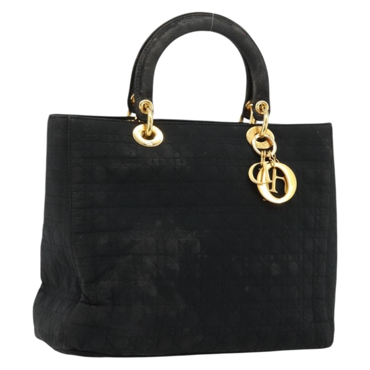 Christian Dior Lady Dior Hand Bag Black Gold Auth 168872