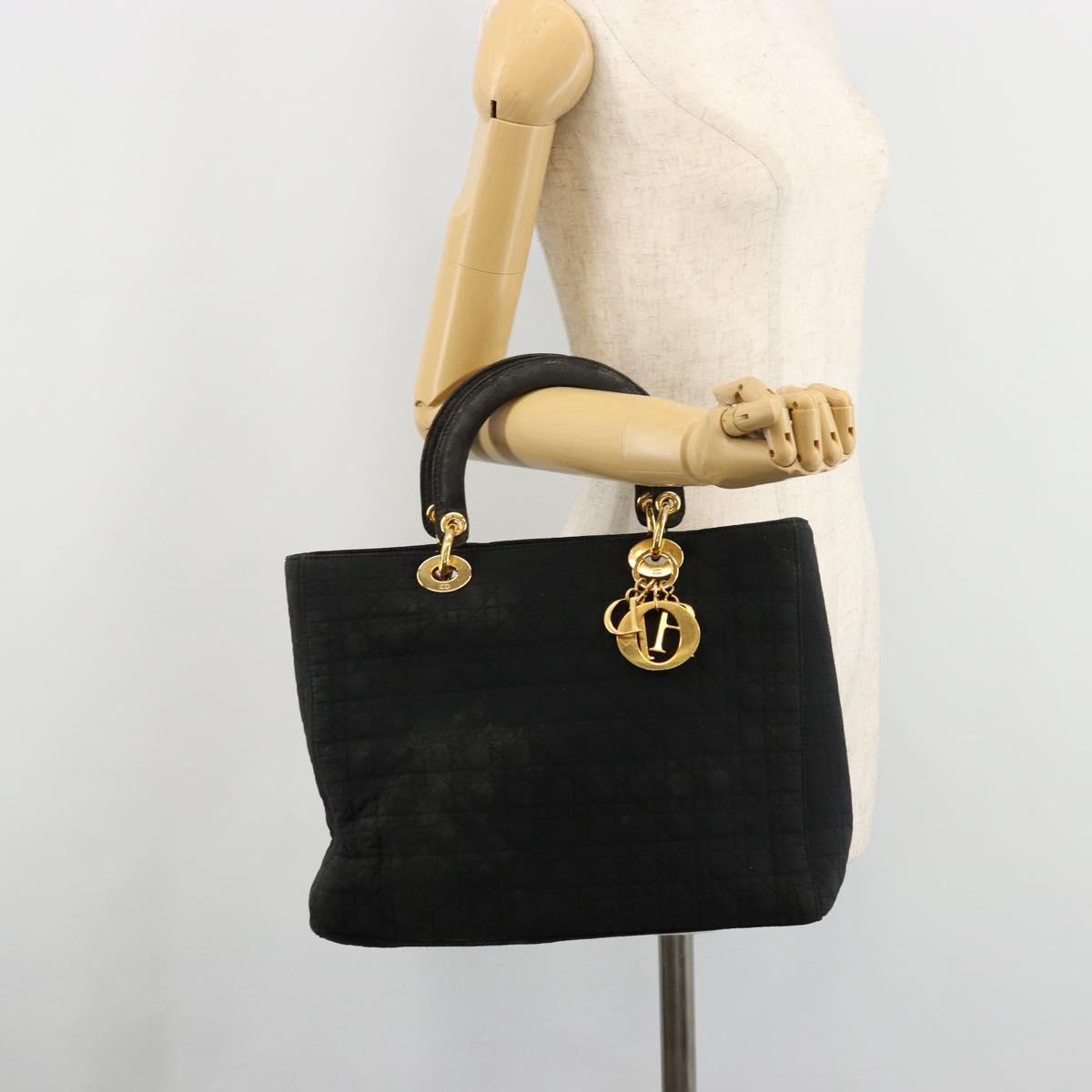 Christian Dior Lady Dior Hand Bag Black Gold Auth 168872