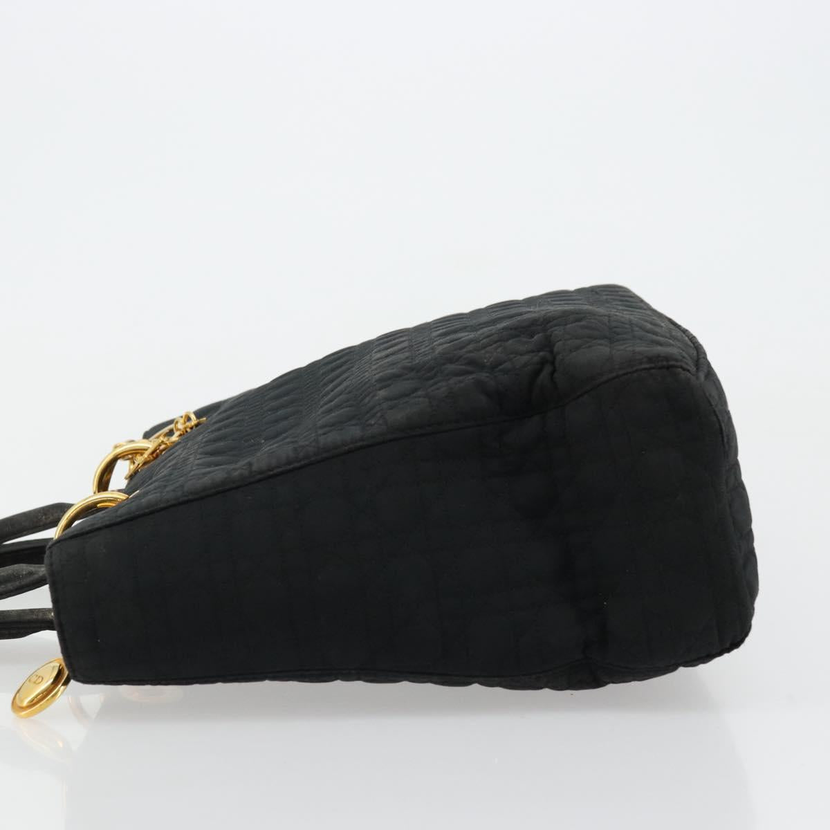 Christian Dior Lady Dior Hand Bag Black Gold Auth 168872