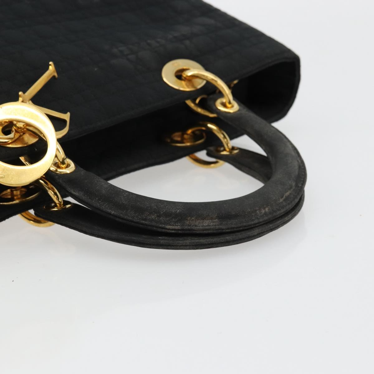 Christian Dior Lady Dior Hand Bag Black Gold Auth 168872