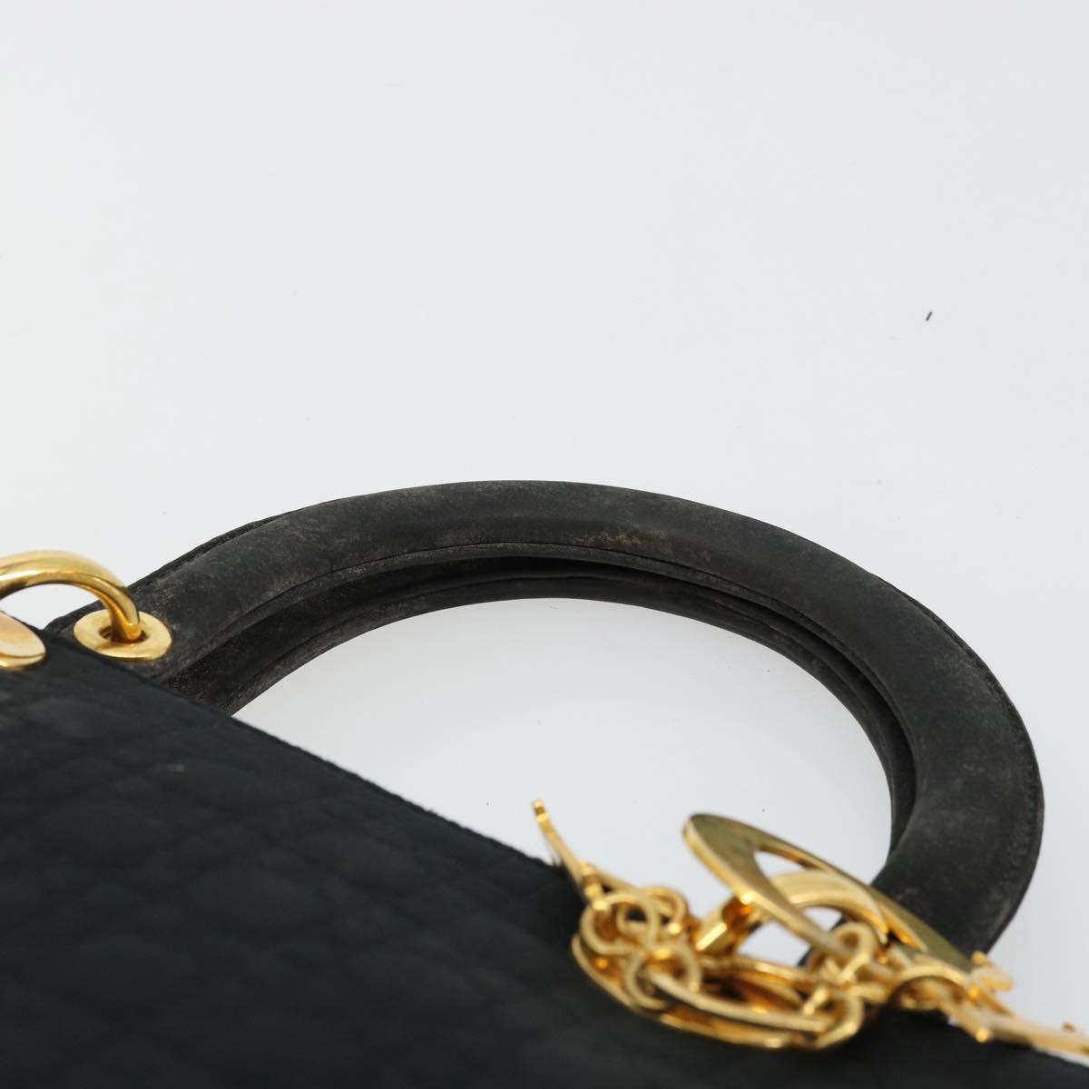 Christian Dior Lady Dior Hand Bag Black Gold Auth 168872