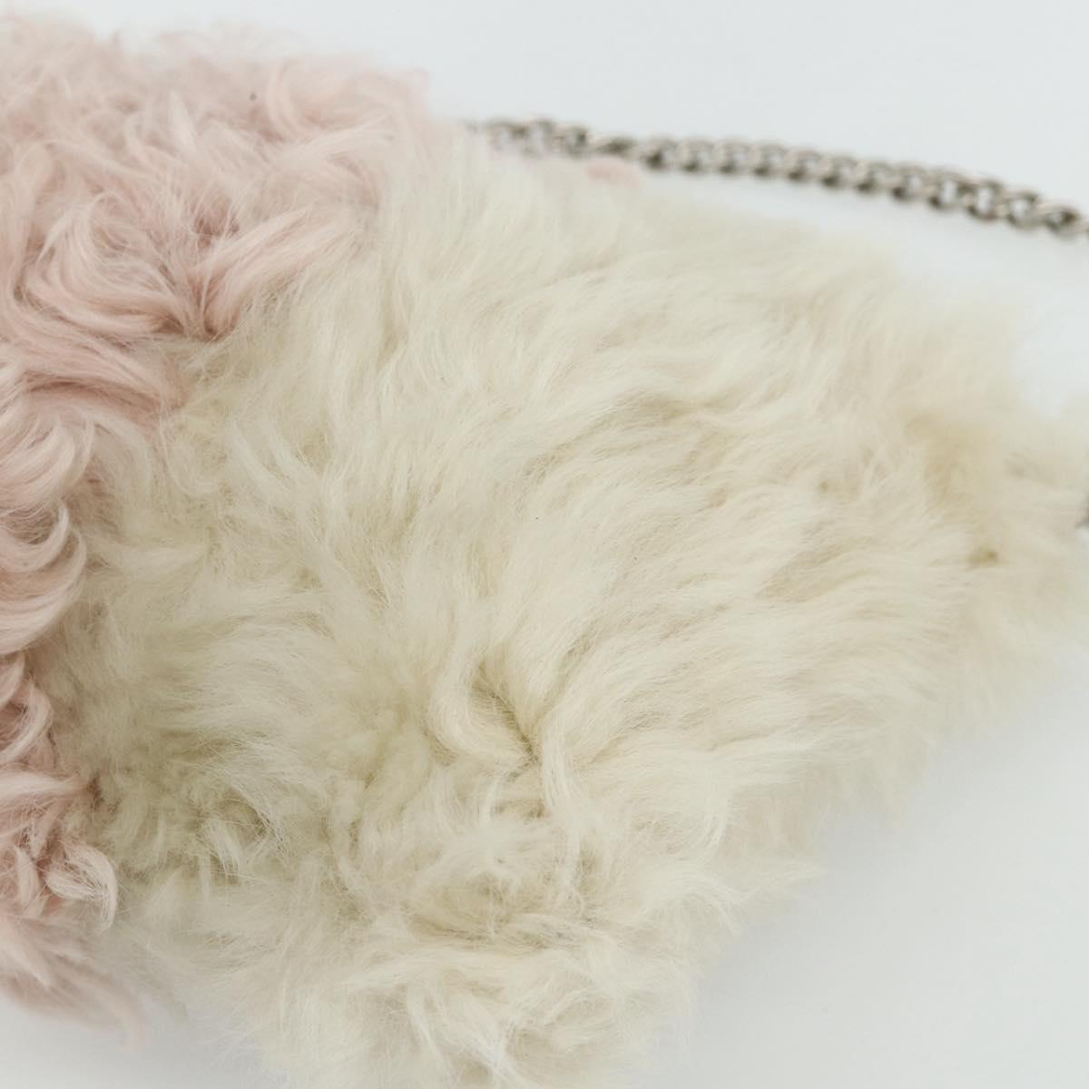 Miu Miu Chain Shoulder Bag Fur Pink White Green Auth 168873A