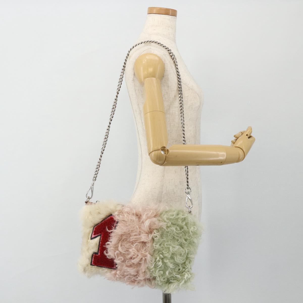 Miu Miu Chain Shoulder Bag Fur Pink White Green Auth 168873A