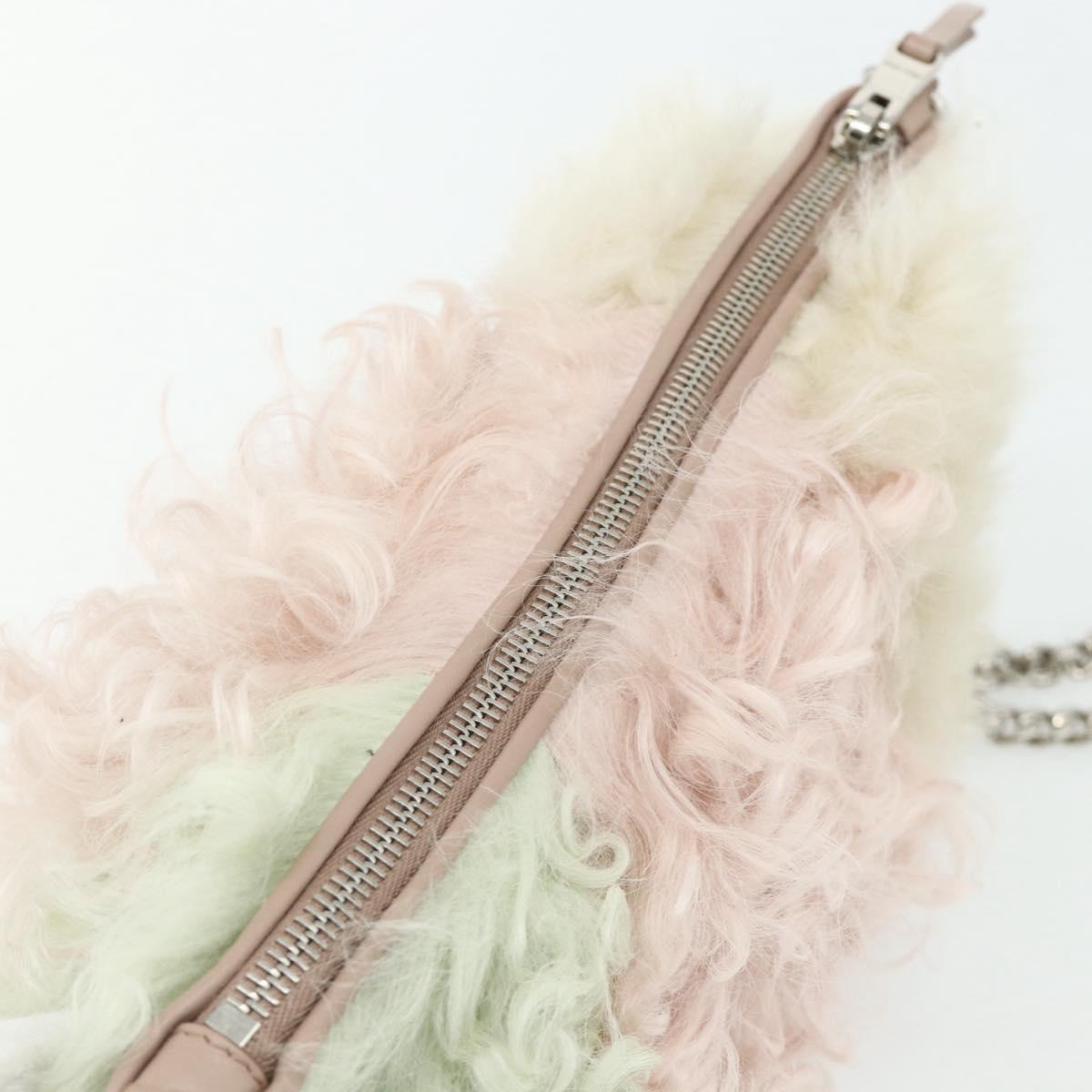 Miu Miu Chain Shoulder Bag Fur Pink White Green Auth 168873A
