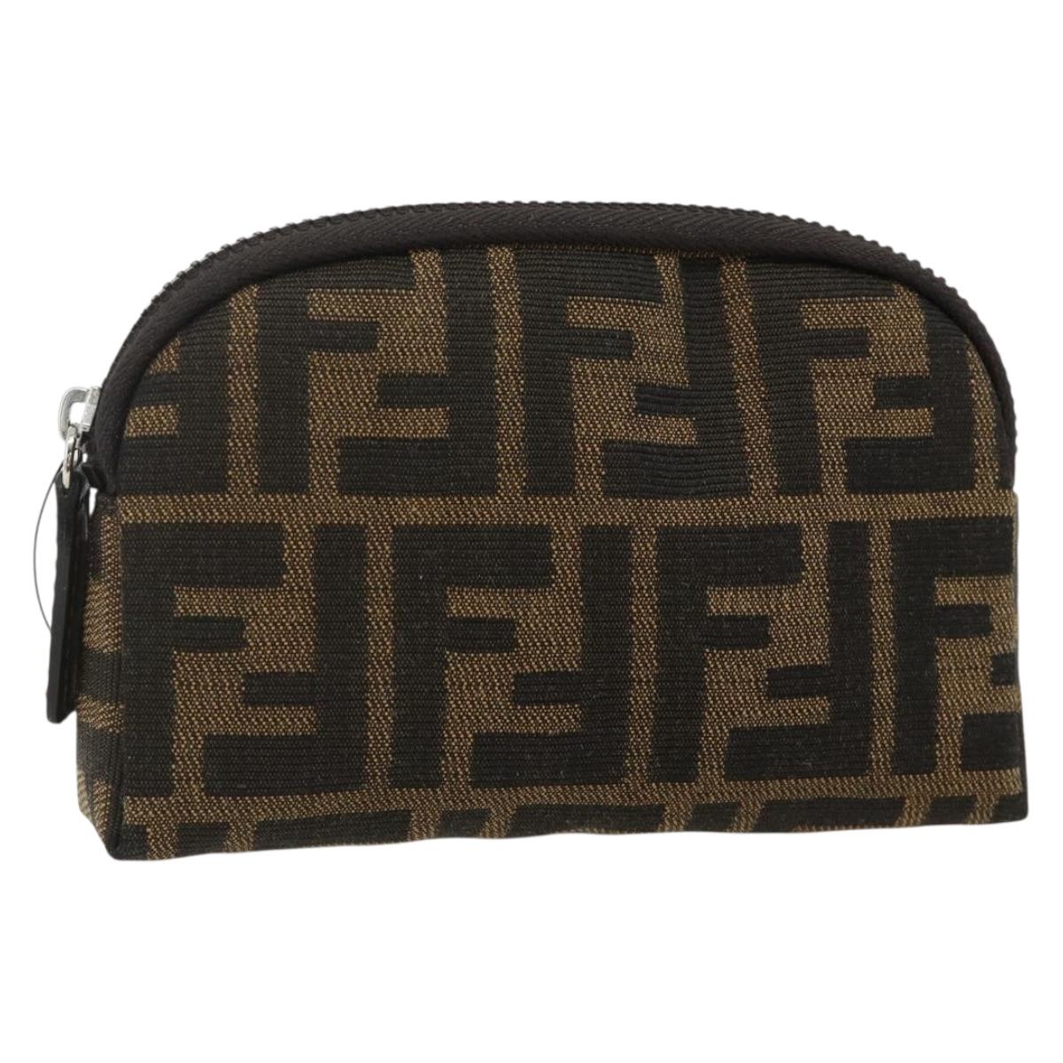 FENDI Zucca Canvas Pouch Black Brown Auth 168874