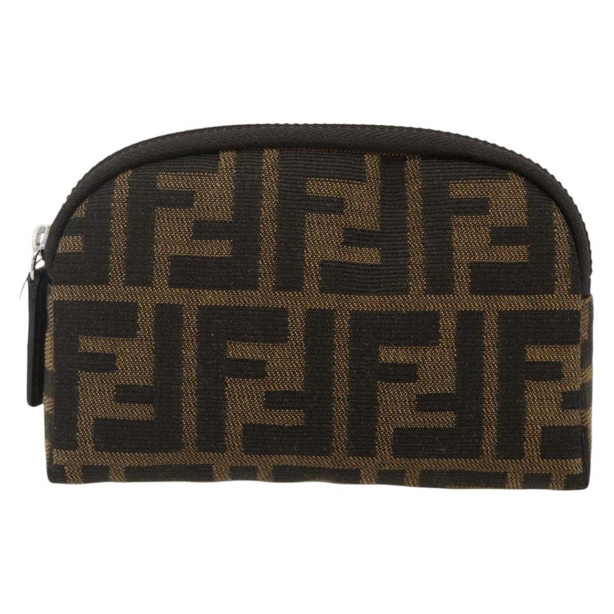 FENDI Zucca Canvas Pouch Black Brown Auth 168874