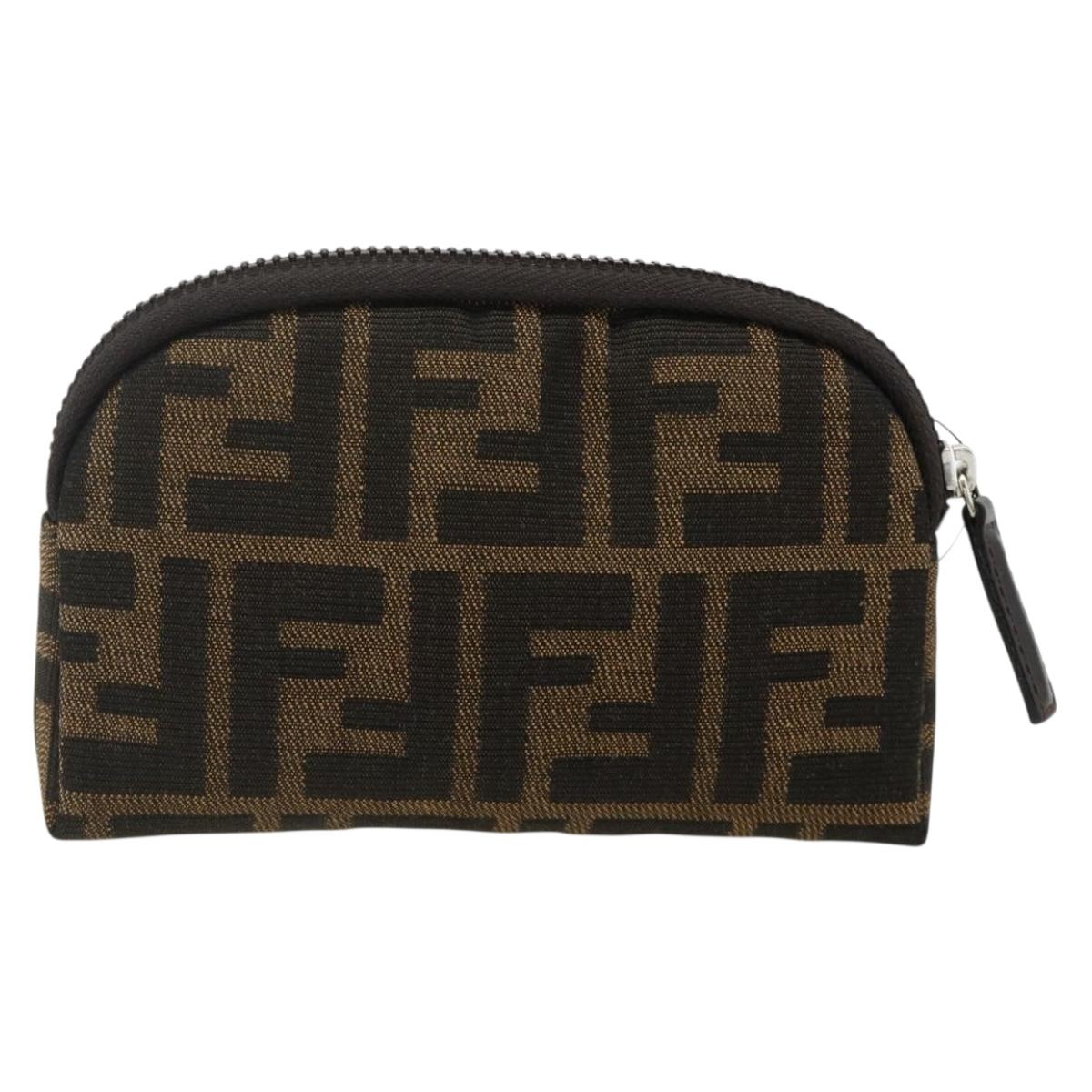 FENDI Zucca Canvas Pouch Black Brown Auth 168874