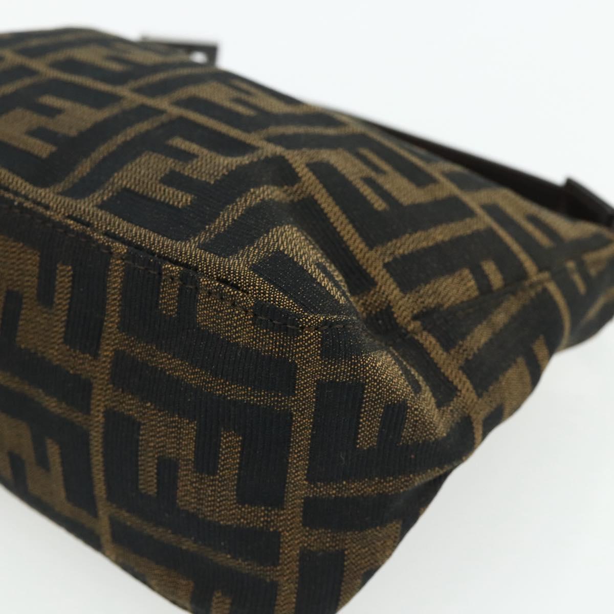 FENDI Zucca Canvas Hand Pouch Black Brown Auth 168880