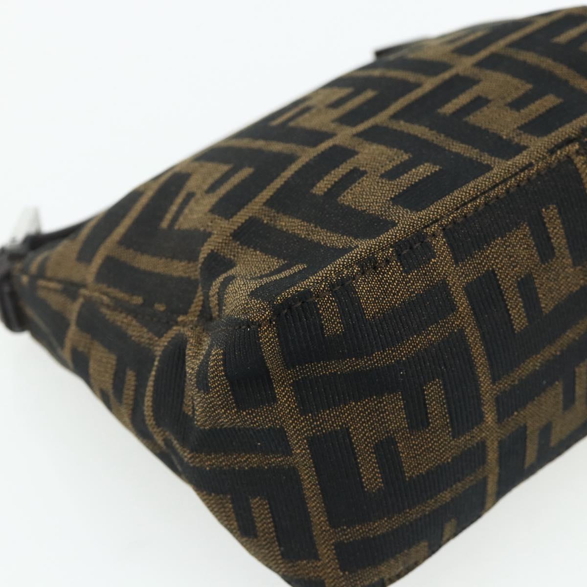 FENDI Zucca Canvas Hand Pouch Black Brown Auth 168880