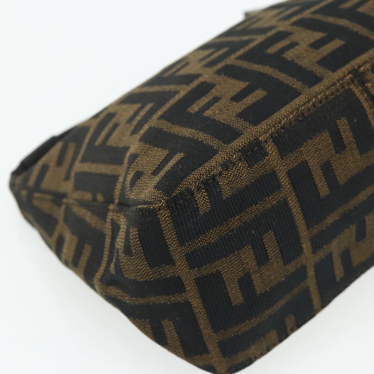 FENDI Zucca Canvas Hand Pouch Black Brown Auth 168880