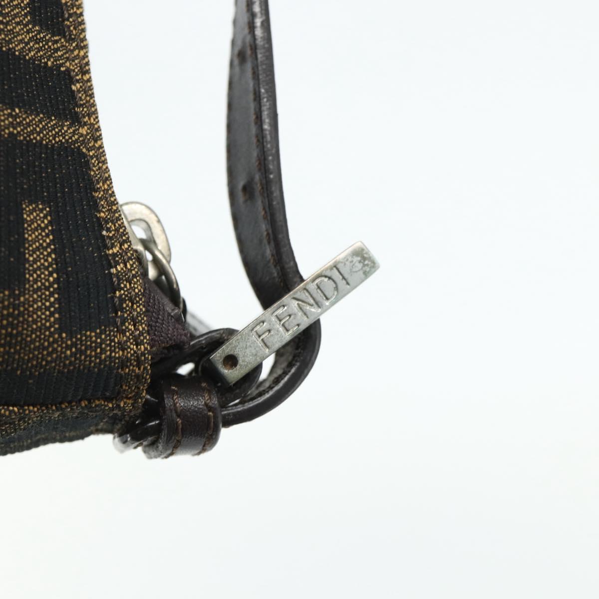 FENDI Zucca Canvas Hand Pouch Black Brown Auth 168880