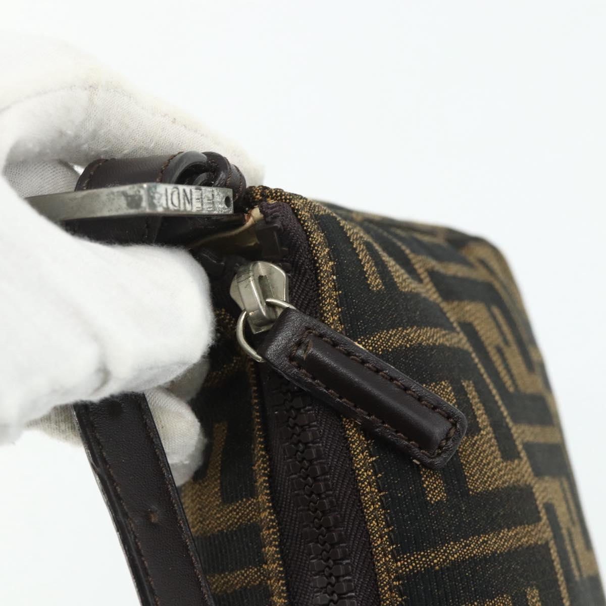 FENDI Zucca Canvas Hand Pouch Black Brown Auth 168880