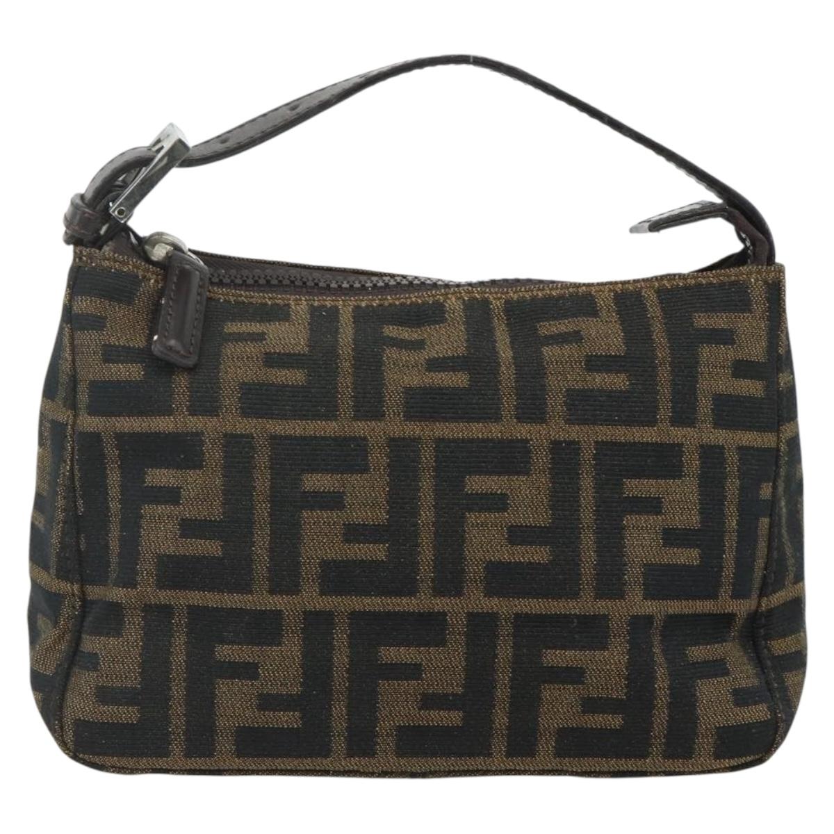 FENDI Zucca Canvas Hand Pouch Black Brown Auth 168880