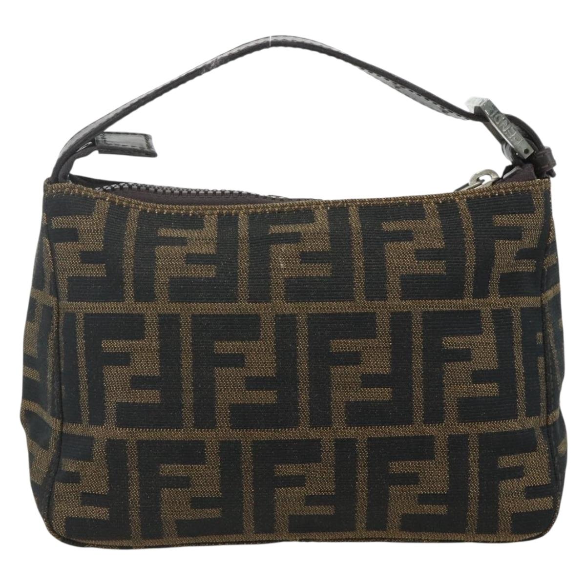 FENDI Zucca Canvas Hand Pouch Black Brown Auth 168880
