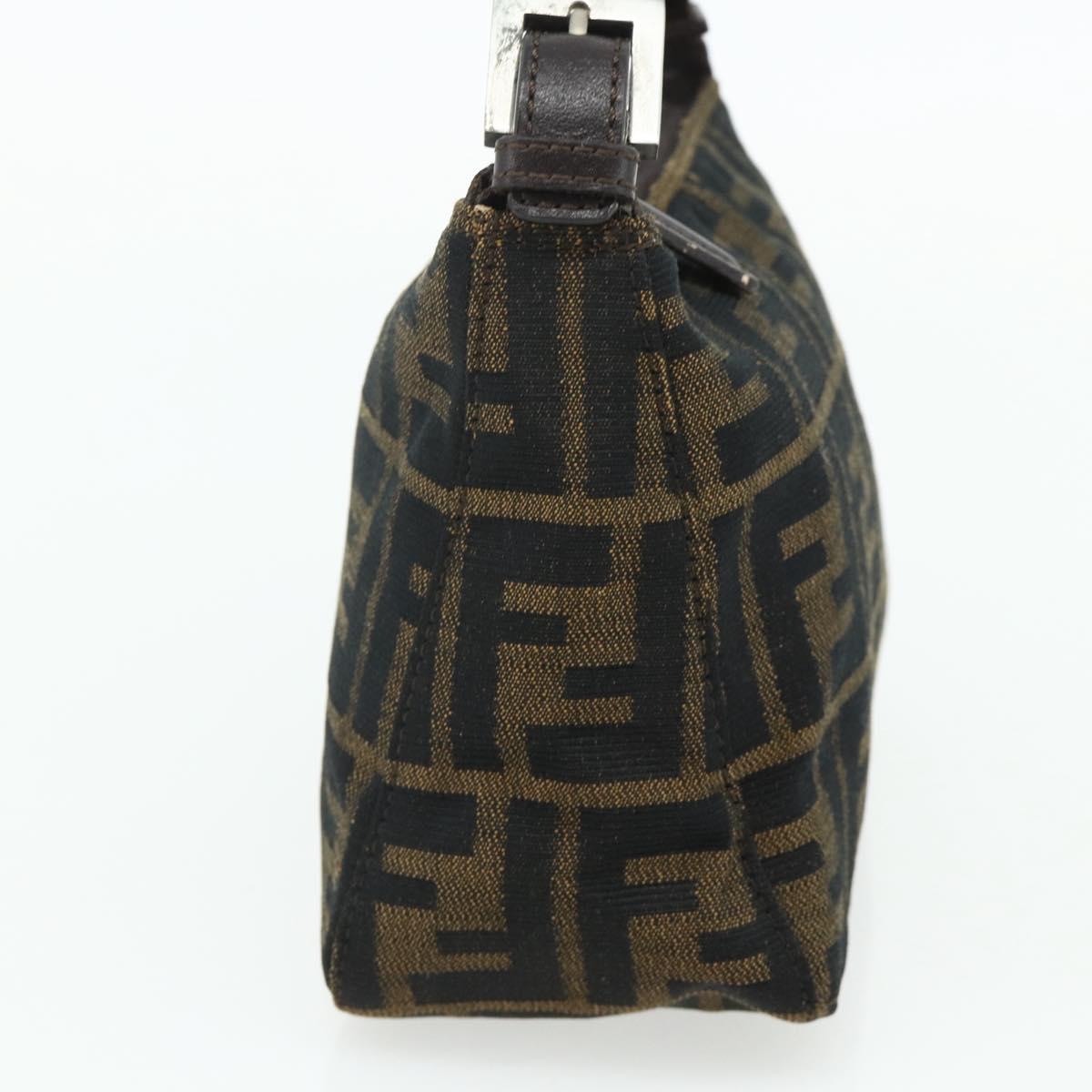 FENDI Zucca Canvas Hand Pouch Black Brown Auth 168880