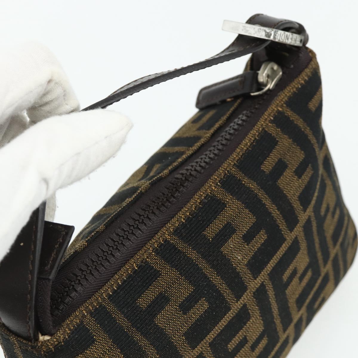 FENDI Zucca Canvas Hand Pouch Black Brown Auth 168880