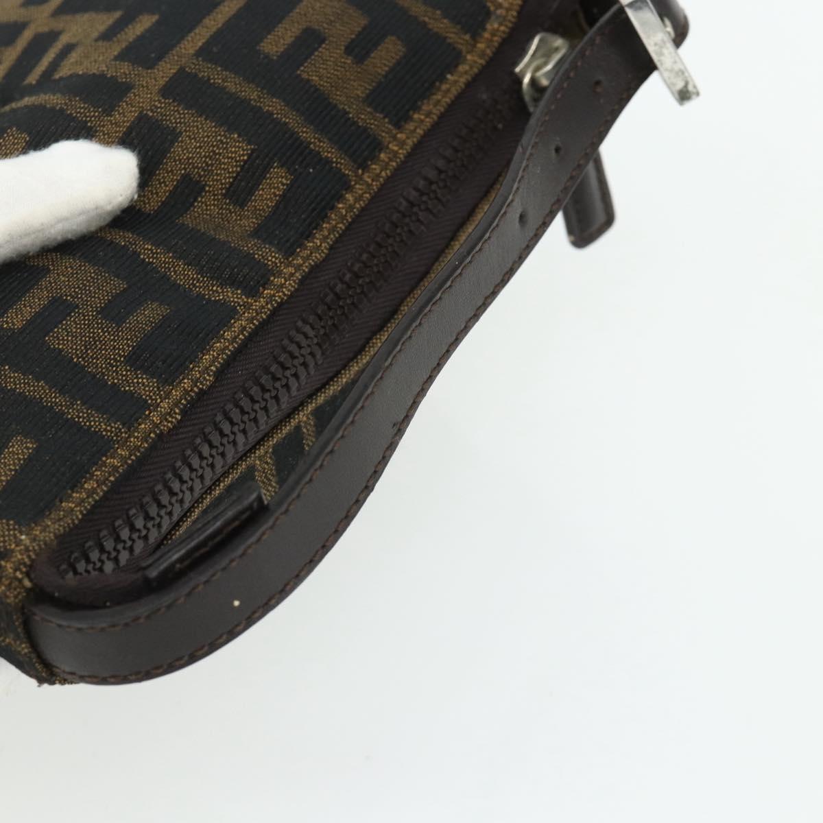 FENDI Zucca Canvas Hand Pouch Black Brown Auth 168880
