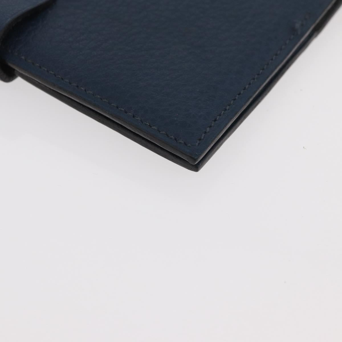 HERMES CD Case Leather Navy Silver Auth 168886