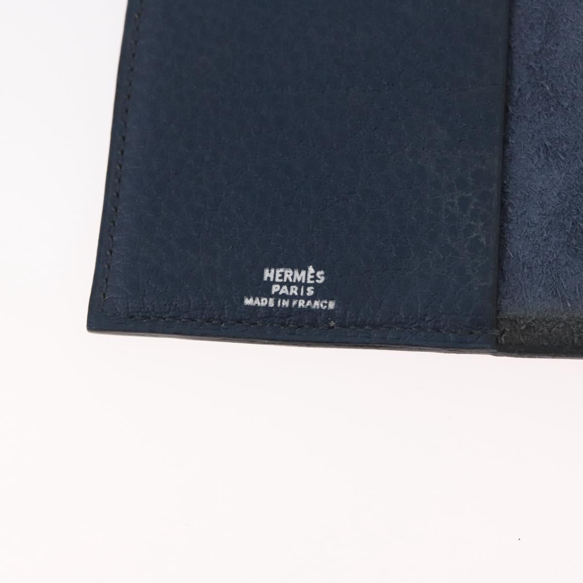 HERMES CD Case Leather Navy Silver Auth 168886