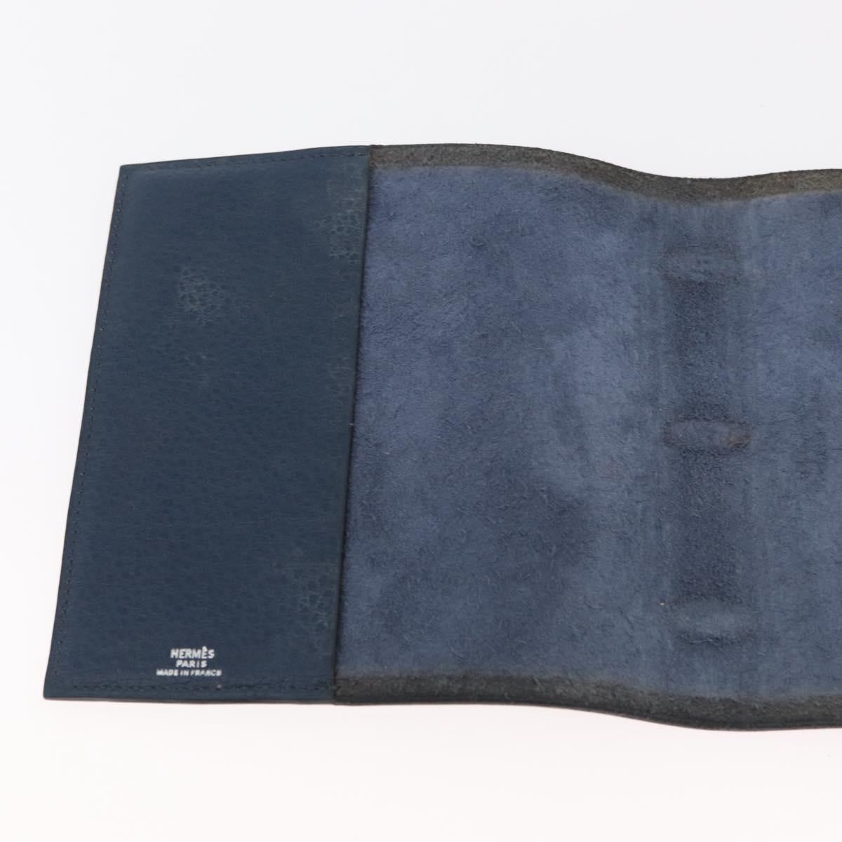 HERMES CD Case Leather Navy Silver Auth 168886