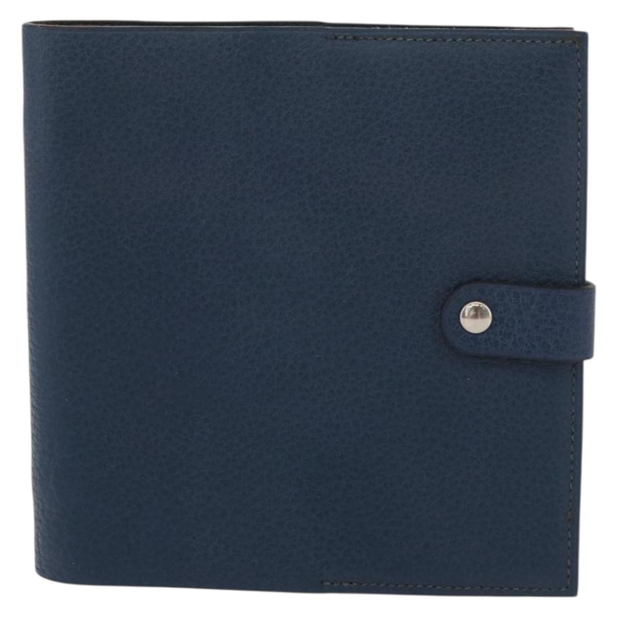 HERMES CD Case Leather Navy Silver Auth 168886