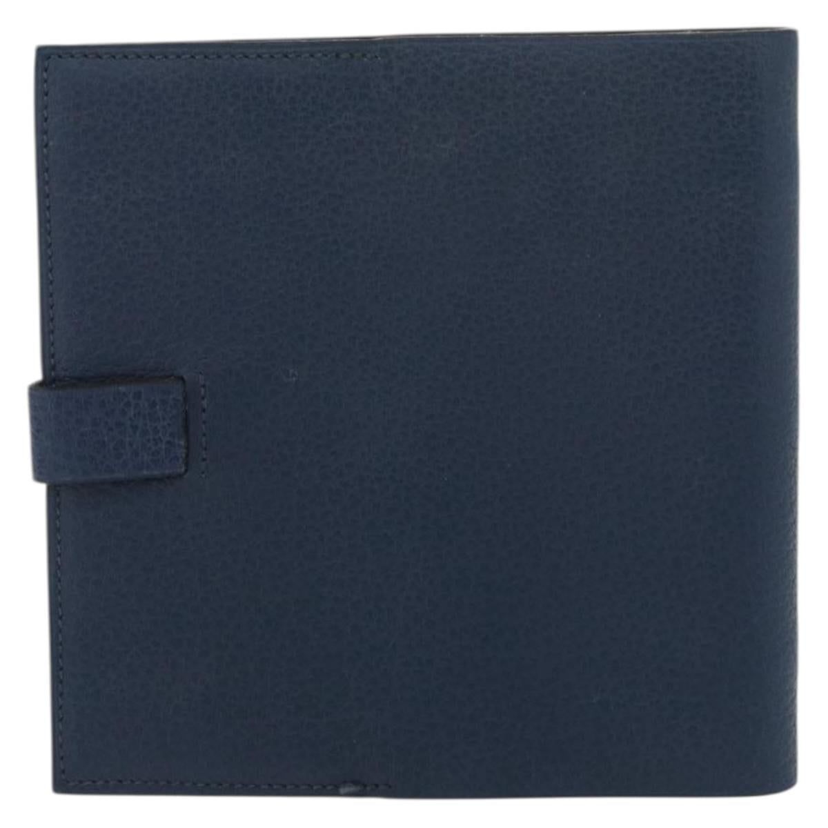 HERMES CD Case Leather Navy Silver Auth 168886