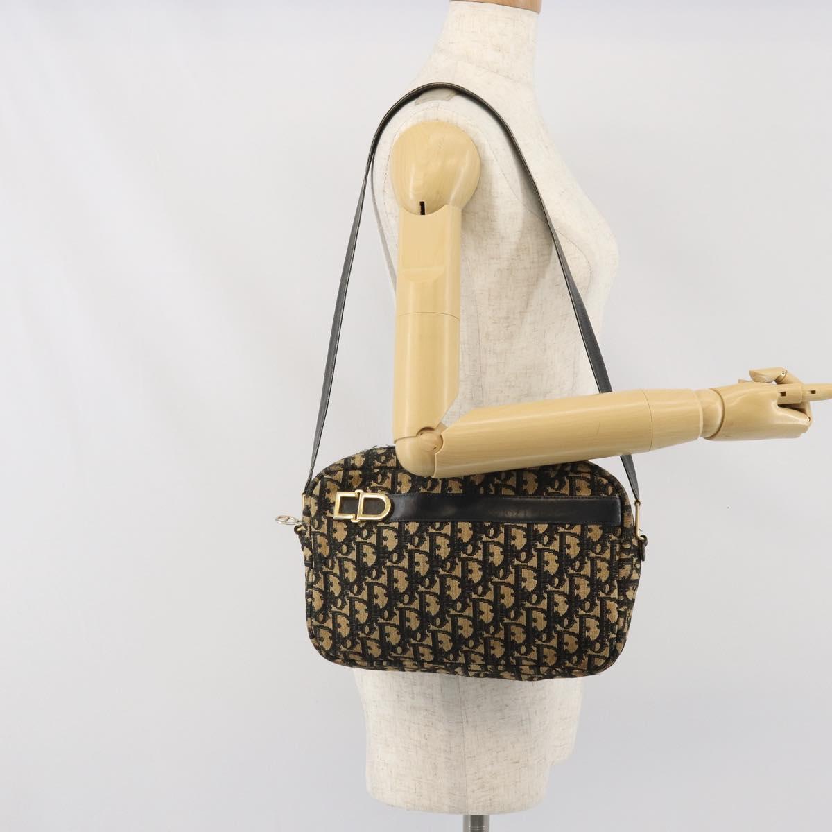 Christian Dior Trotter Canvas Shoulder Bag Navy Gold Auth 168925
