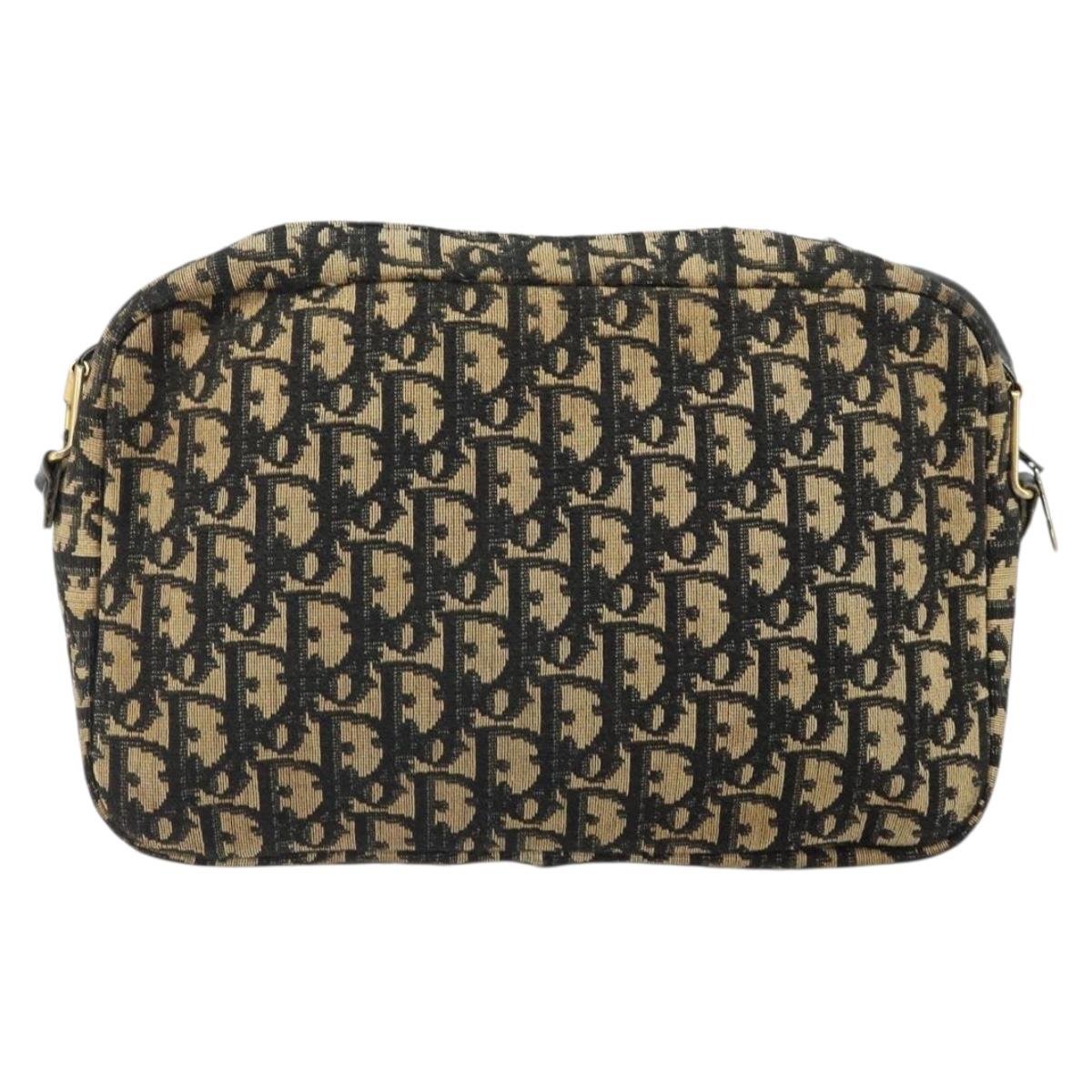 Christian Dior Trotter Canvas Shoulder Bag Navy Gold Auth 168925