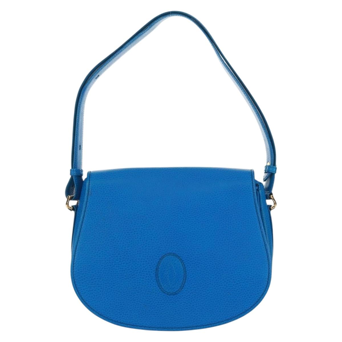 CARTIER Must Line Shoulder Bag Leather Blue Gold Auth 168927V