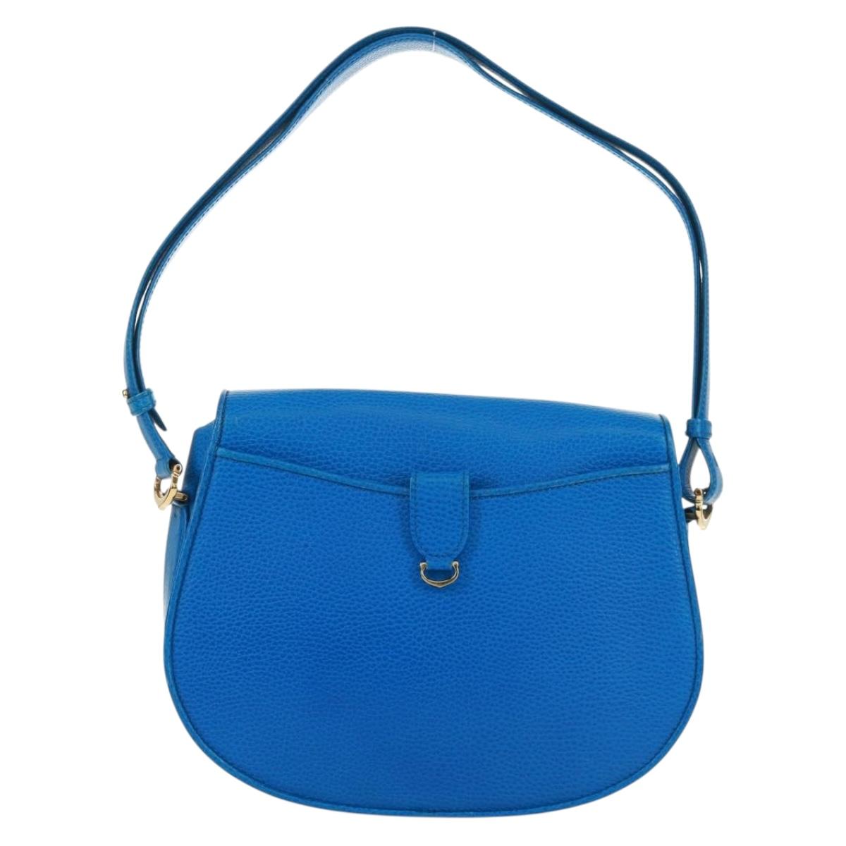 CARTIER Must Line Shoulder Bag Leather Blue Gold Auth 168927V