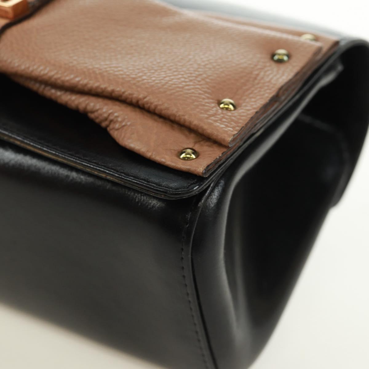 Chloe Chain June Shoulder Bag Leather Black Gold Auth 168935V