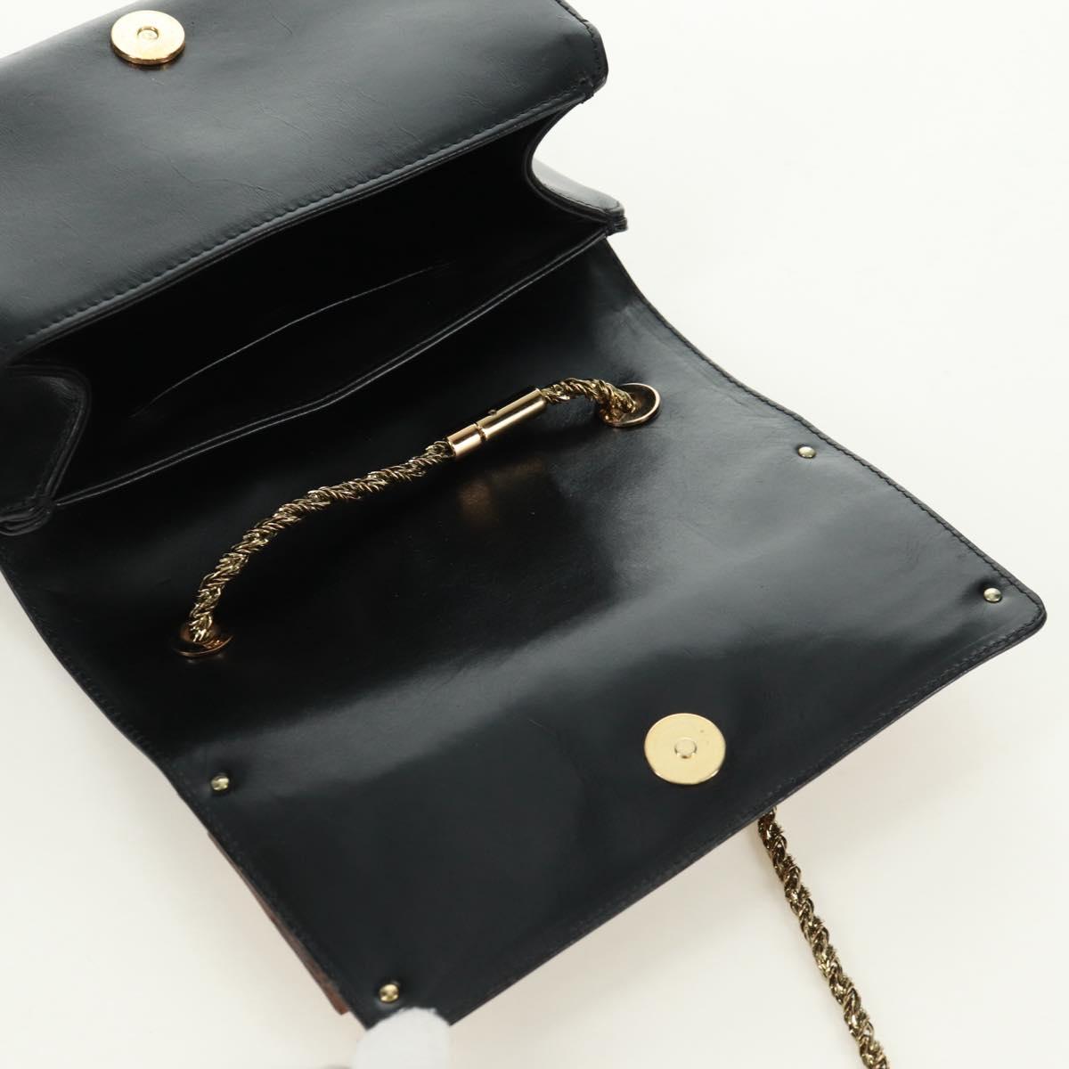 Chloe Chain June Shoulder Bag Leather Black Gold Auth 168935V