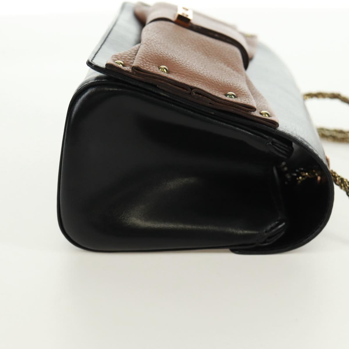 Chloe Chain June Shoulder Bag Leather Black Gold Auth 168935V