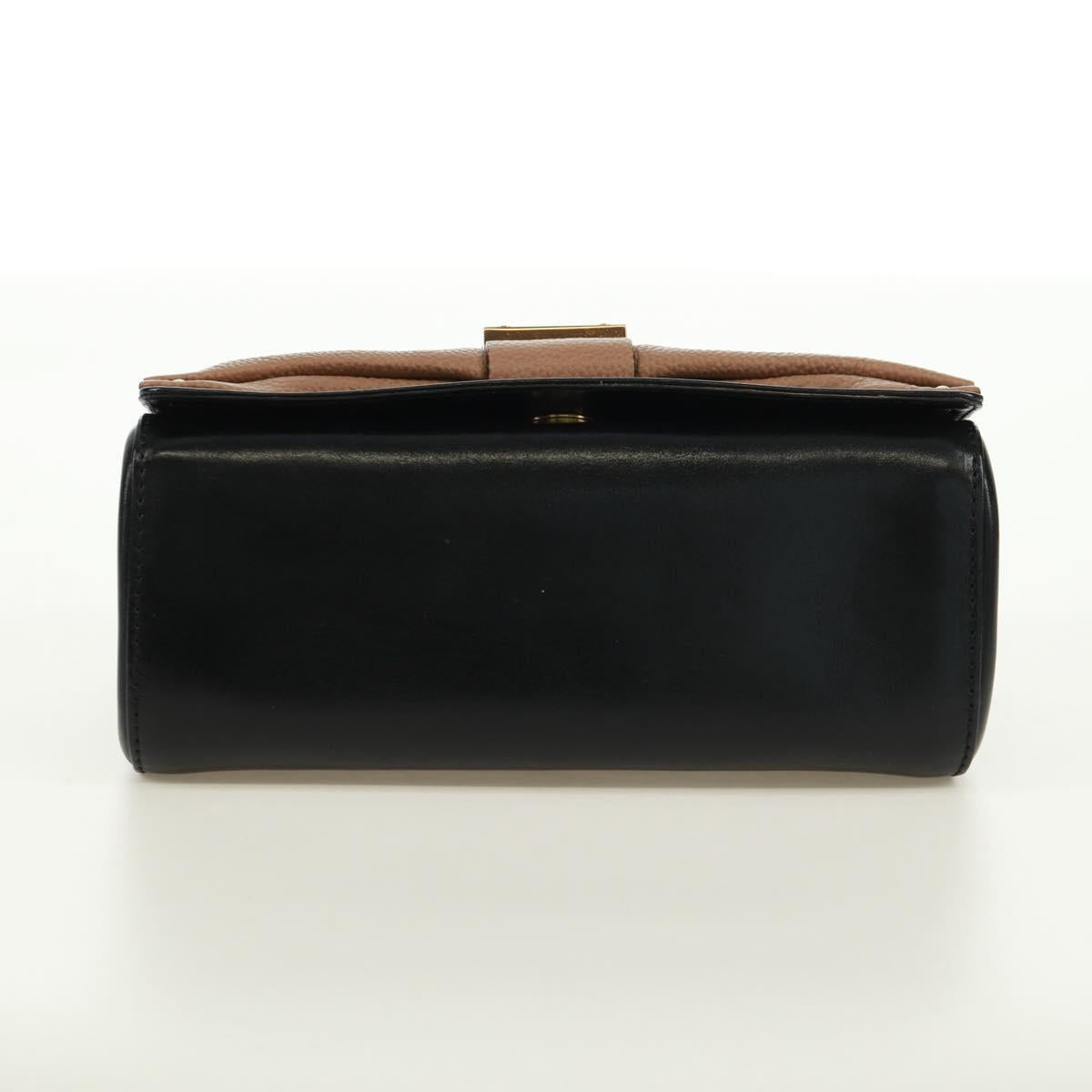 Chloe Chain June Shoulder Bag Leather Black Gold Auth 168935V
