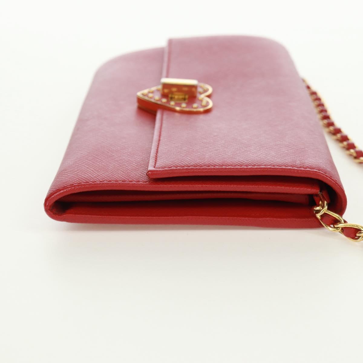 PRADA Chain Shoulder wallet Shoulder Bag Safiano leather Red Gold Auth 168938V