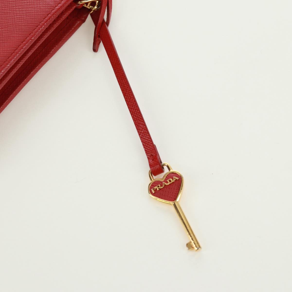 PRADA Chain Shoulder wallet Shoulder Bag Safiano leather Red Gold Auth 168938V