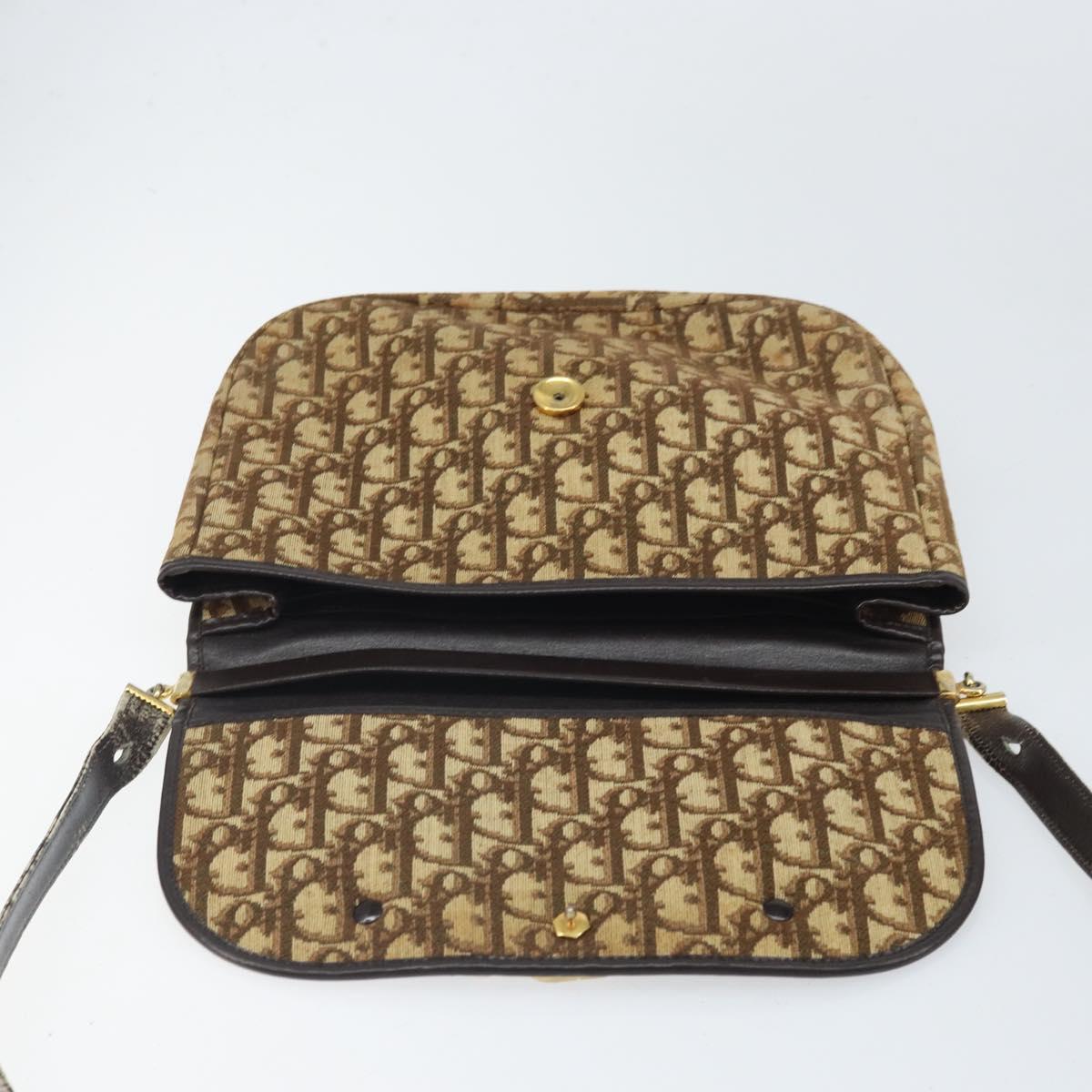 Christian Dior Trotter Canvas Shoulder Bag Brown Gold Auth 168939