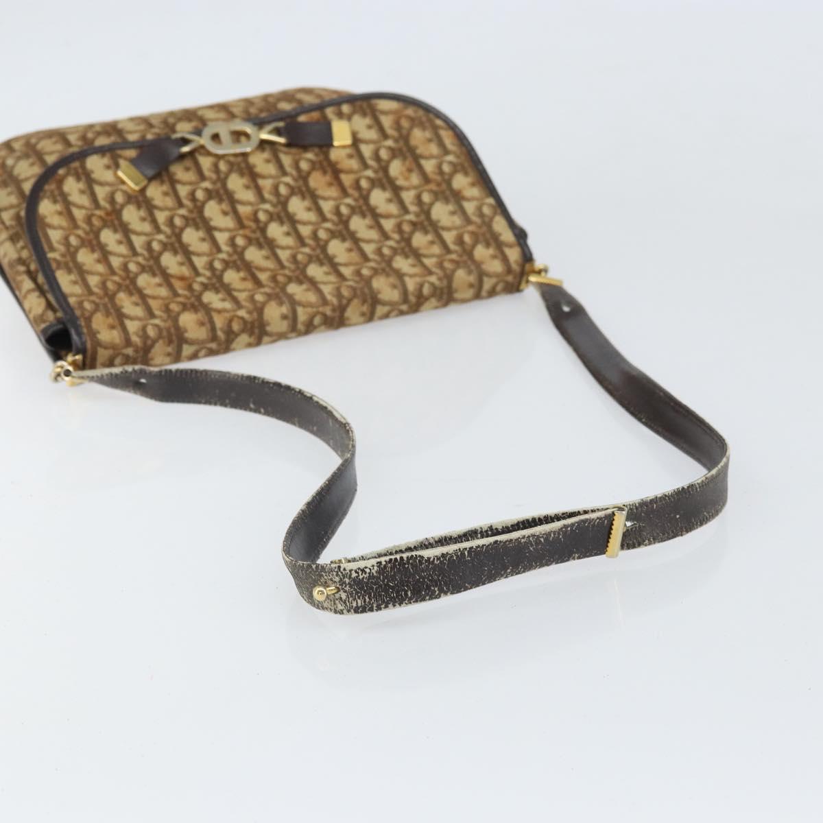 Christian Dior Trotter Canvas Shoulder Bag Brown Gold Auth 168939