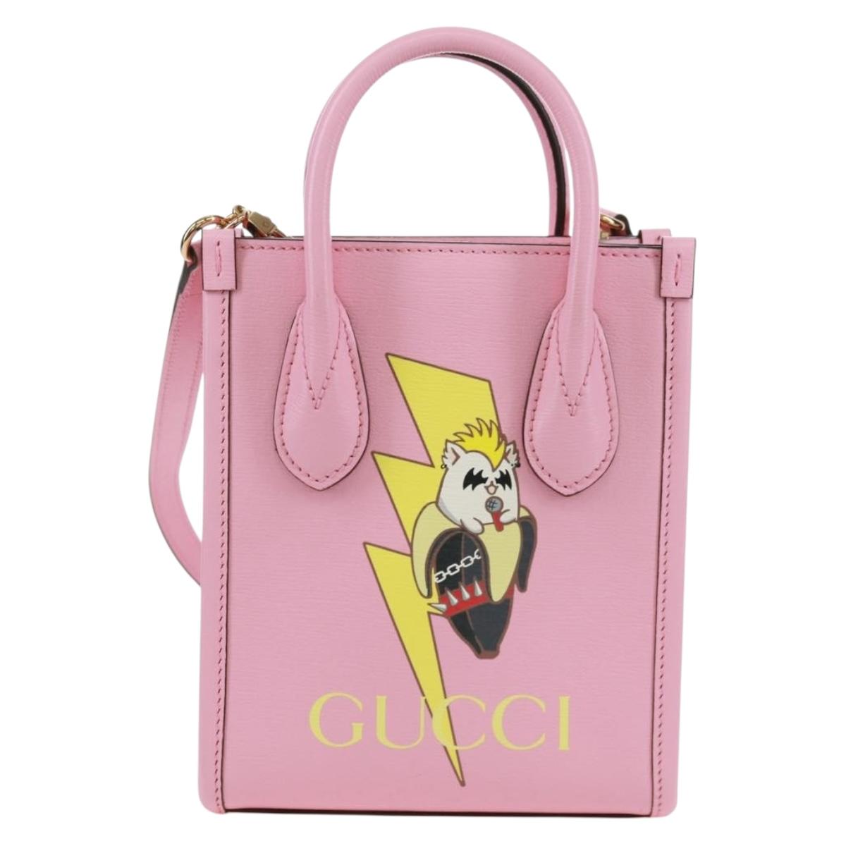 GUCCI Hand Bag Leather 2way Pink Gold 671623 Auth 168965M