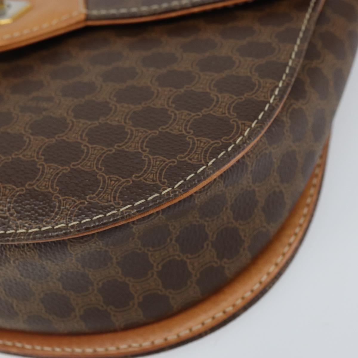 CELINE Macadam Canvas Shoulder Bag PVC Leather 2way Brown Gold Auth 168969