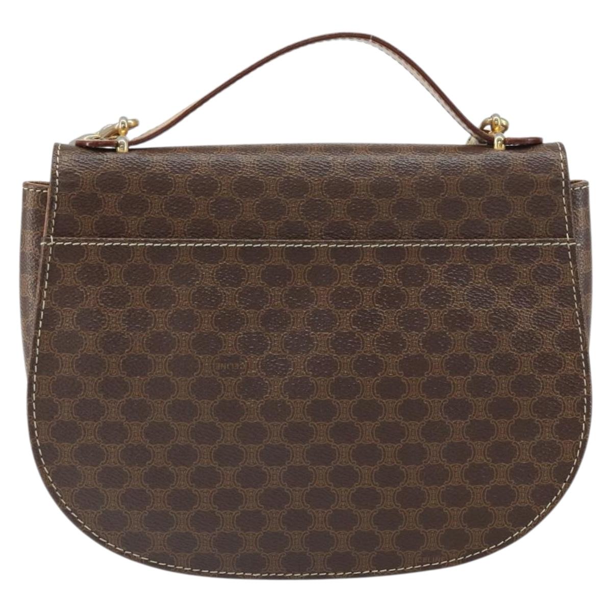 CELINE Macadam Canvas Shoulder Bag PVC Leather 2way Brown Gold Auth 168969