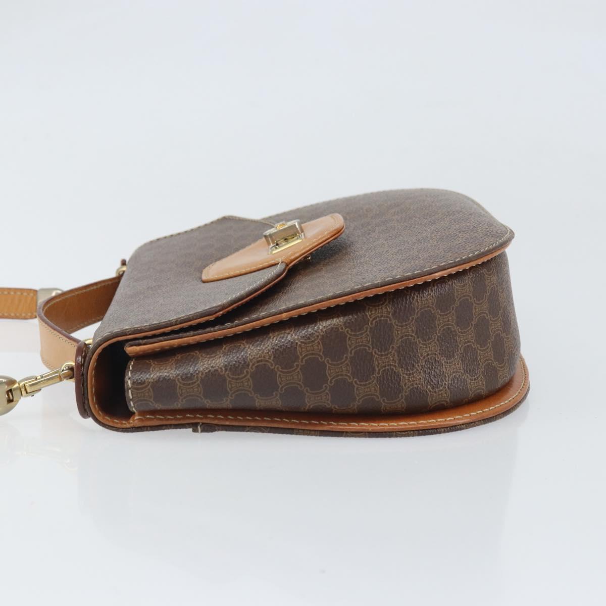 CELINE Macadam Canvas Shoulder Bag PVC Leather 2way Brown Gold Auth 168969