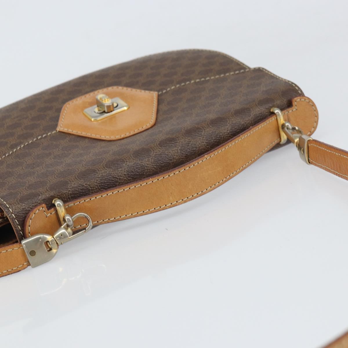 CELINE Macadam Canvas Shoulder Bag PVC Leather 2way Brown Gold Auth 168969