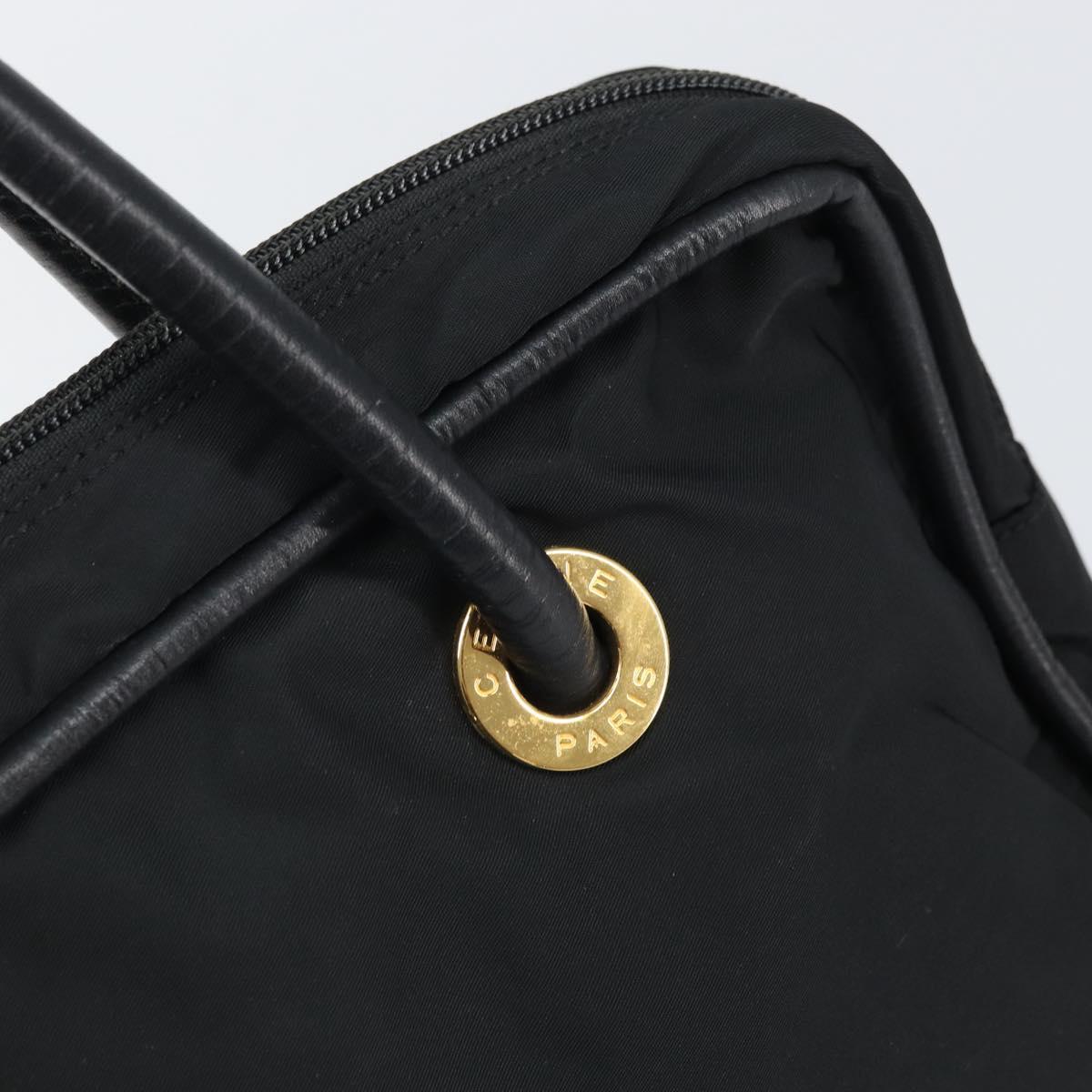CELINE Circle Hand Bag Nylon Black Gold Auth 168970