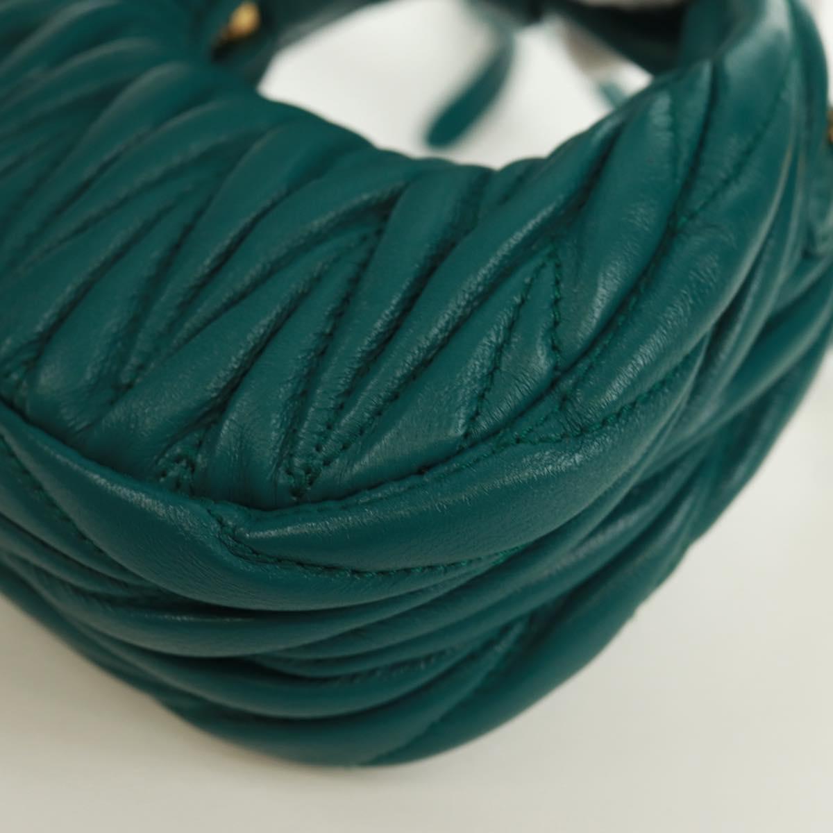Miu Miu Matelasse Micro Hobo Shoulder Bag Leather Green Gold Auth 168972SM